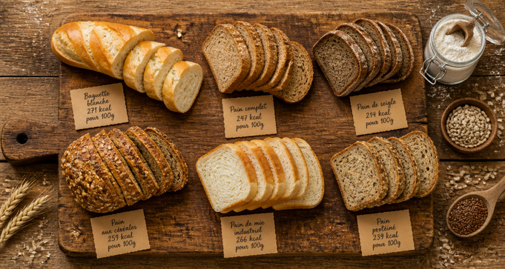100 grammes de pain calories baguette complet seigle céréales