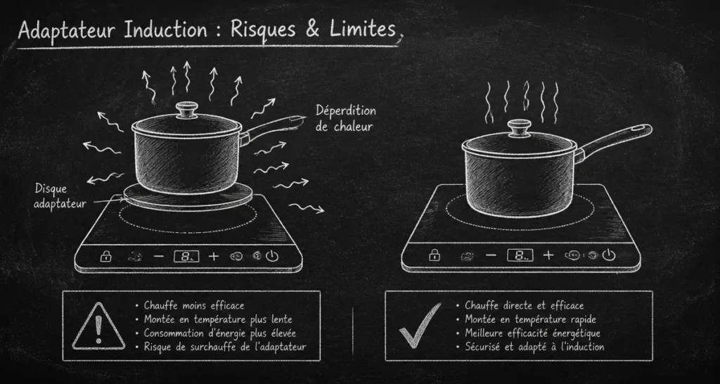 adaptateur induction inconvénient schéma perte efficacité