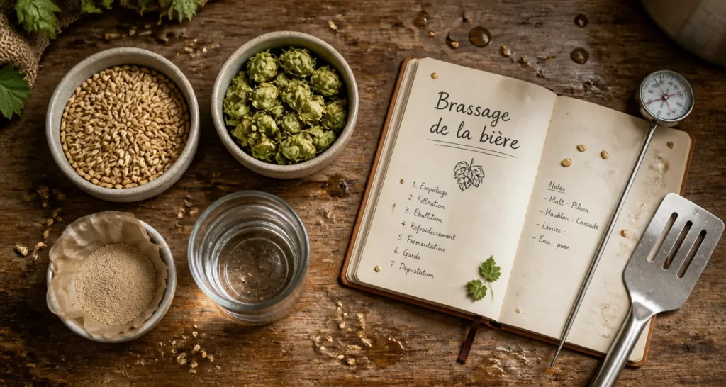 comment est fait la bière ingrédients sur plan de travail