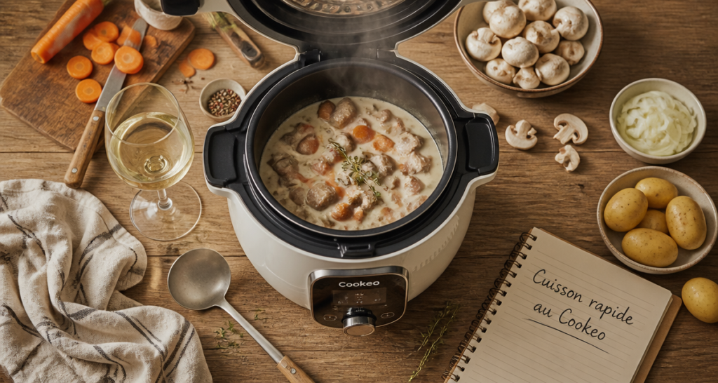 Cuisson rapide Cookeo avec blanquette de veau et ingrédients