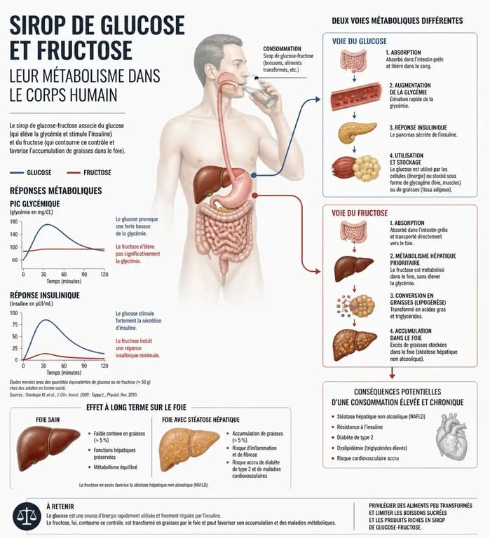 Infographie sur les effets du sirop de glucose sur la santé et le métabolisme