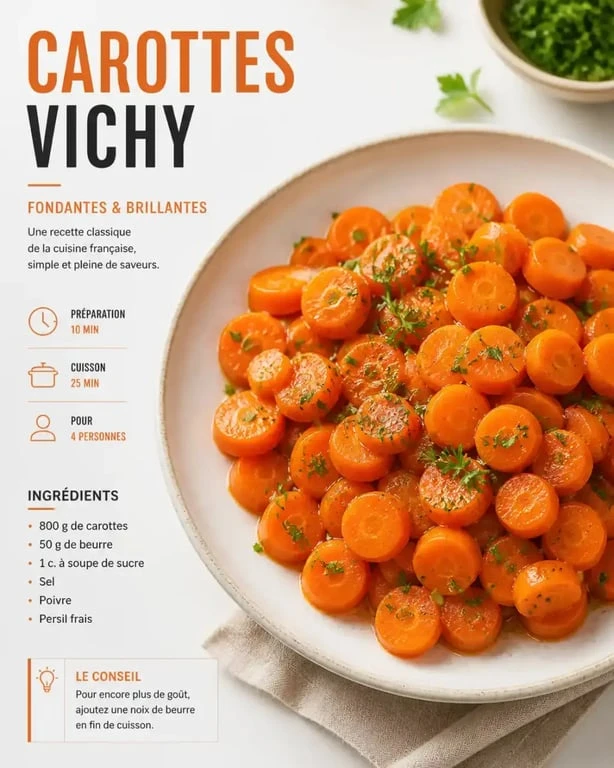 Carottes Vichy cuites au micro-ondes dans une assiette