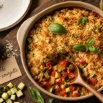Crumble tomate courgette croustillant, légumes bien égouttés, cuisson au four