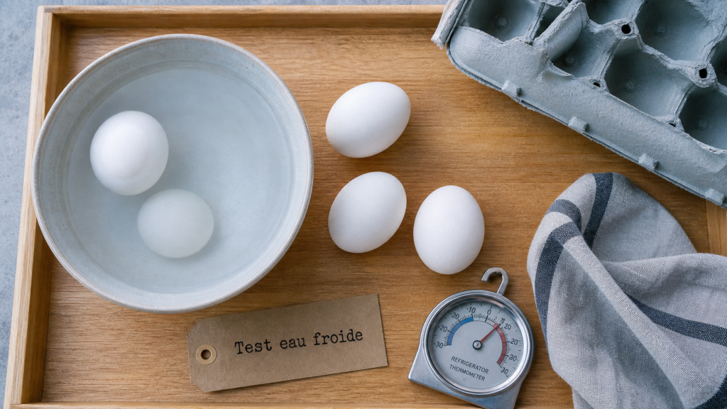 J’ai mangé des œufs périmés depuis 1 mois : test eau froide avec un œuf dans l’eau