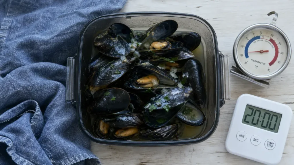 Moule cuite : conservation au frigo 24 h, jus de cuisson