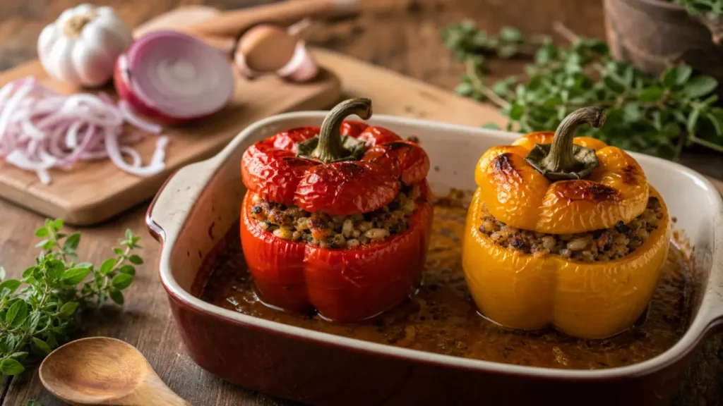 Poivrons farcis au four à la viande hachée, farce moelleuse au four