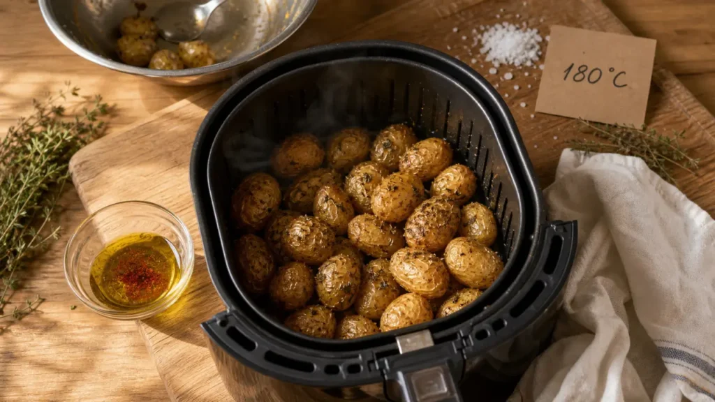 Pomme grenaille air fryer dorée, 180°C, 20 minutes, croustillante