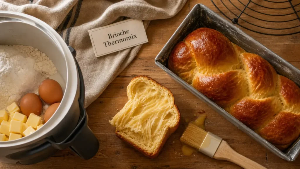 Recette thermomix brioche moelleuse et filante, vue de dessus