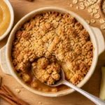 Crumble light aux pommes croustillant, miettes et fruits dorés