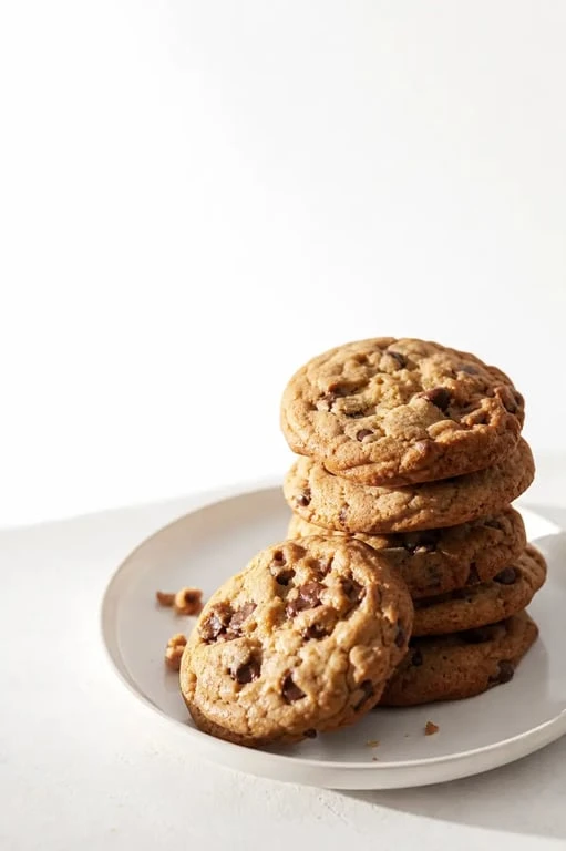 Recette avec beurre de cacahuète de cookies moelleux et gourmands sur une assiette blanche