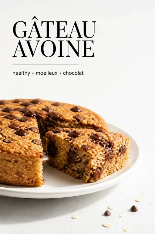 Recette gateau healthy flocon d'avoine moelleux aux pépites de chocolat sur assiette blanche