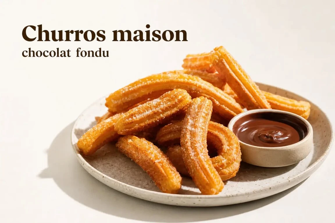 Recette churros fête foraine dorés et croustillants servis avec sucre cristal