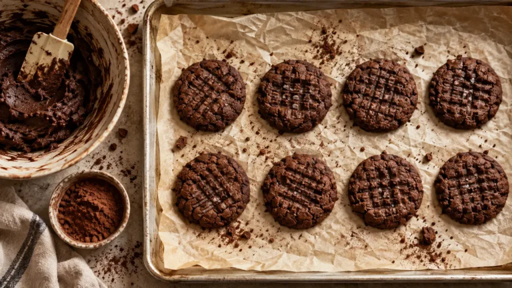 Biscuit chocolat recette facile moelleux 15 minutes, papier cuisson, cacao