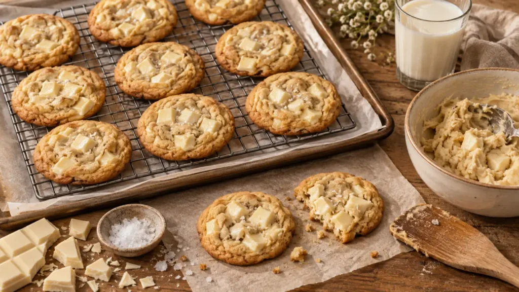 Cookie chocolat blanc, bords dorés et centre moelleux à 180°C