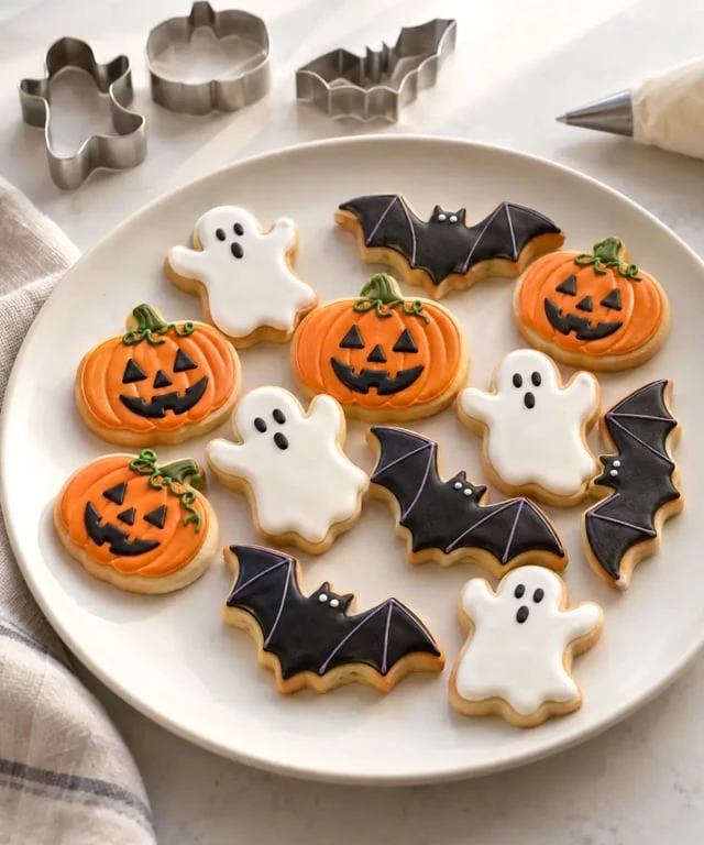 Recette biscuit Halloween : sablés fantômes, citrouilles et chauves-souris décorés