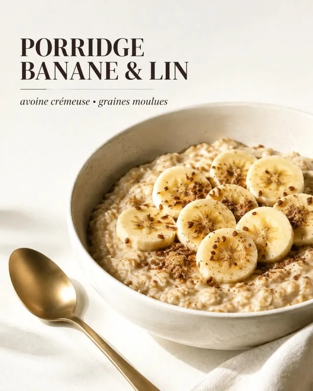 Graine de lin recette de porridge banane et avoine dans un bol