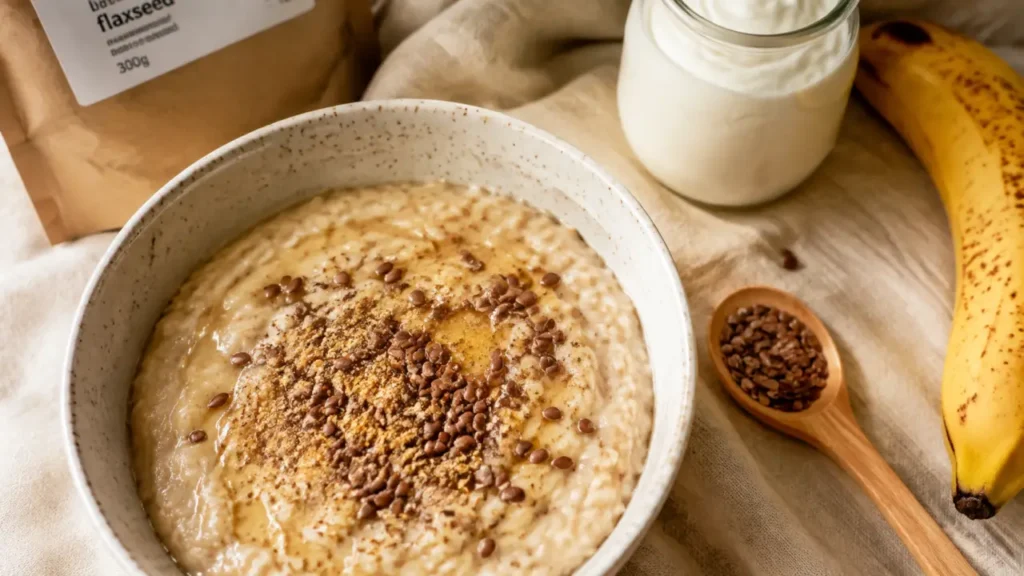 Graine de lin recette porridge : graines de lin moulues et porridge banane