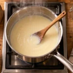Lait concentré sucré recette maison : casserole et mélange lait-sucre