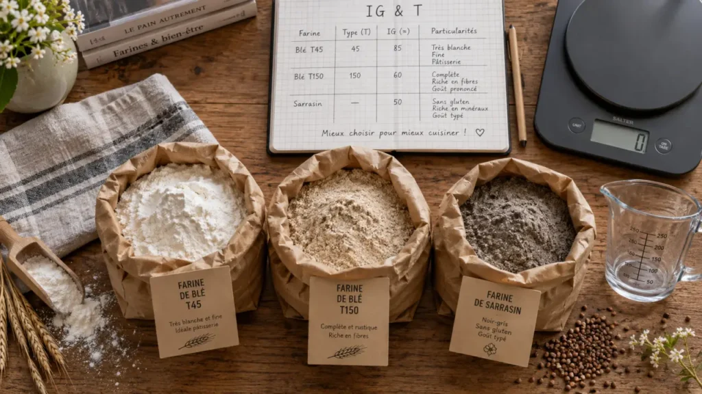 Meilleure farine : IG, gluten et texture, farines T45 T150 sarrasin