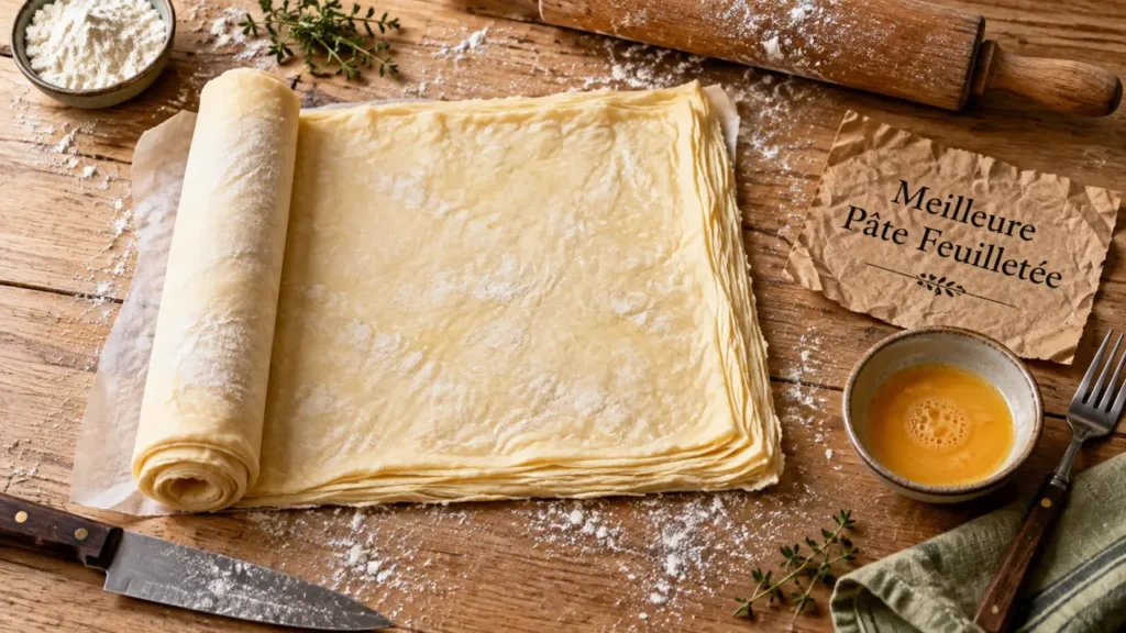 Meilleure pate feuilletée pur beurre, photo sur table en bois