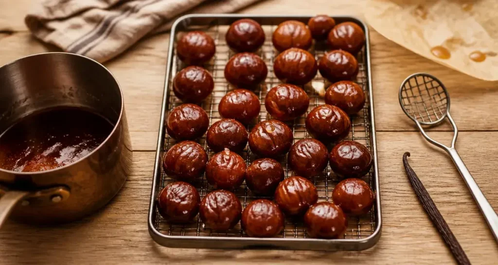 Recettes des marrons glacés maison : marrons glacés au sirop brillant