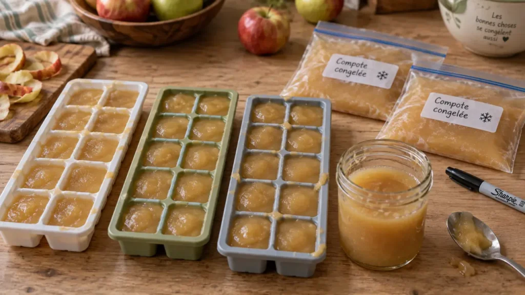 Temps de conservation compote maison au congélateur : compote en bacs à glaçons