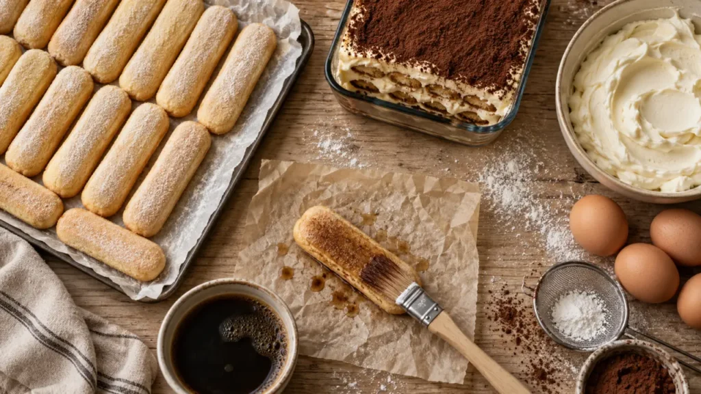 Biscuit tiramisu recette : 180 °C et imbibage au pinceau au café