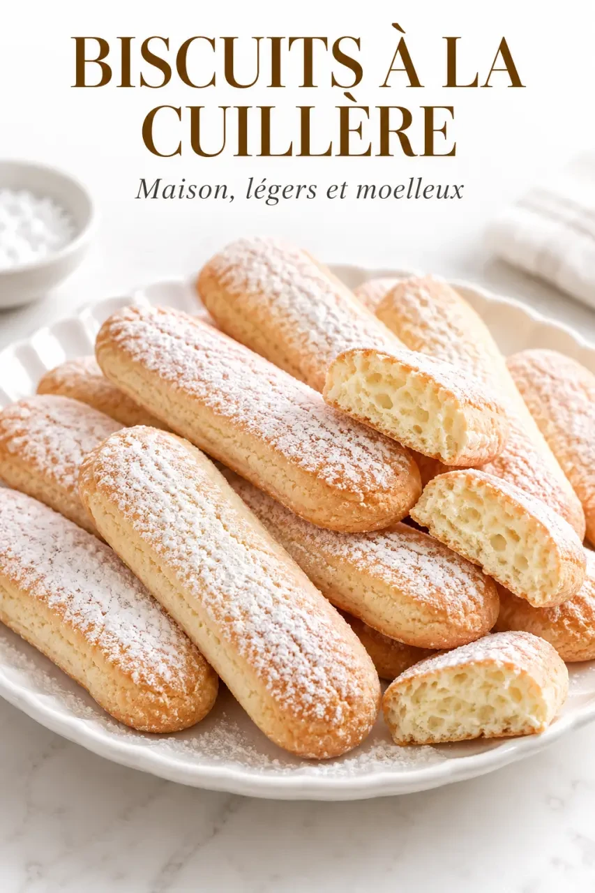 Recette biscuit cuillère maison, bâtonnets dorés saupoudrés de sucre glace