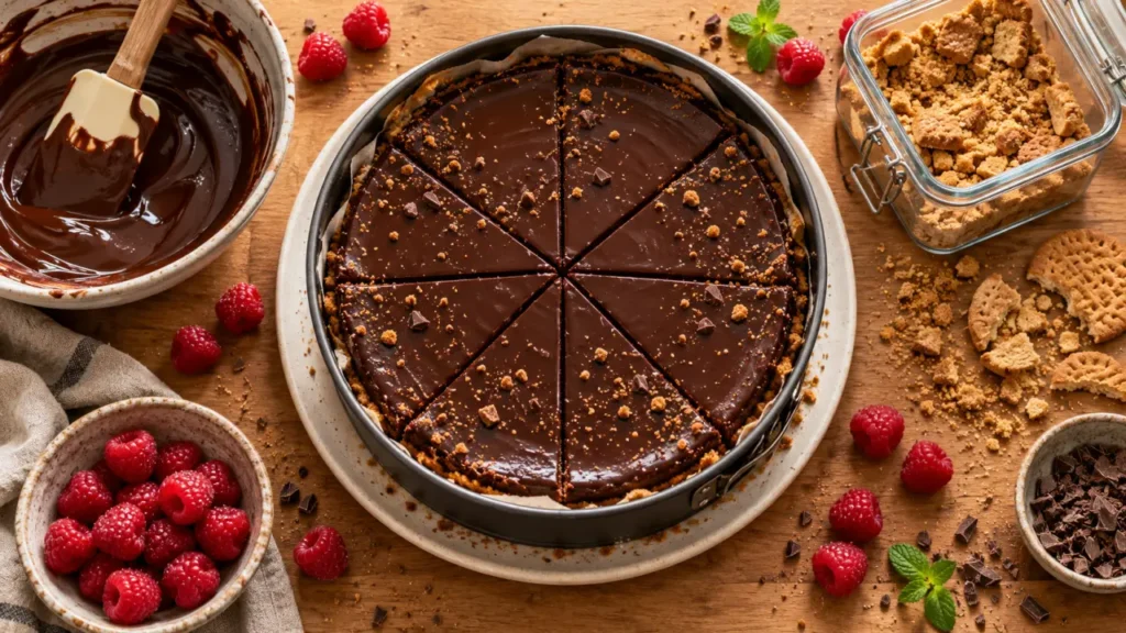 Recette avec biscuit écrase : gâteau au chocolat sans four, parts prêtes à servir