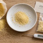 Semoule périmée : grains secs et humidité, texture altérée